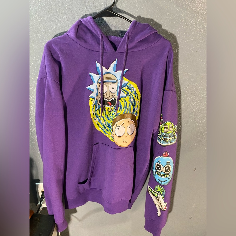 Purple Rick and Morty graphic hoodie
